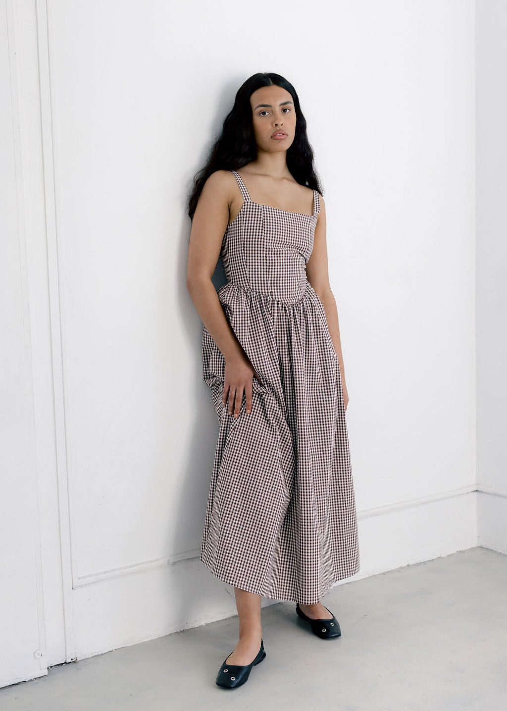 A Bronze Age Aura Dress, Basque Waistline & Bodice Detail with Pockets | Made in Canada-Dresses-Brown Gingham-XS-abronzeage.com