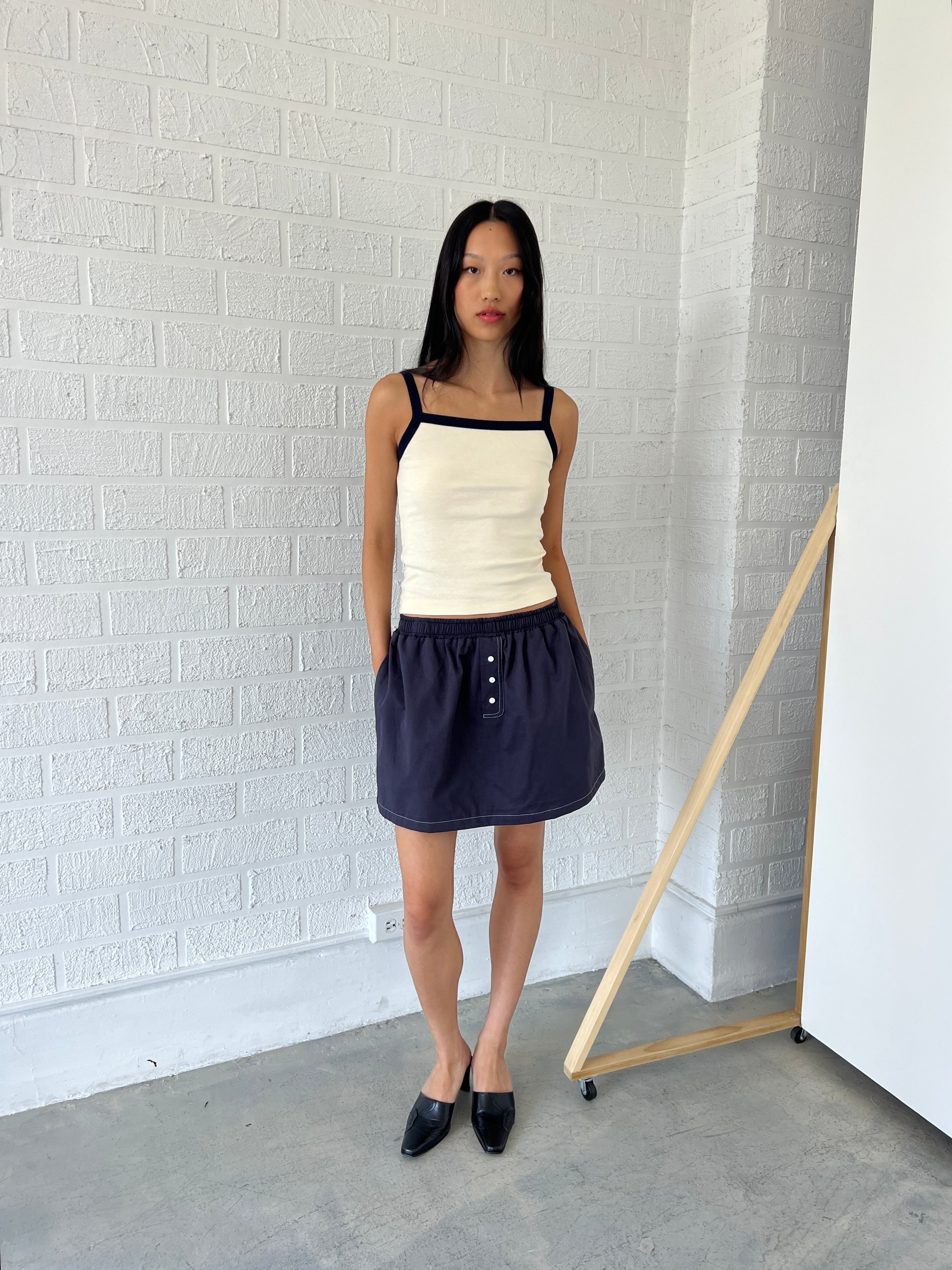 A Bronze Age Boxer Skirt, Boxer Style Mini Skirt | Made in Canada-Skirts-Navy Twill-XS-abronzeage.com