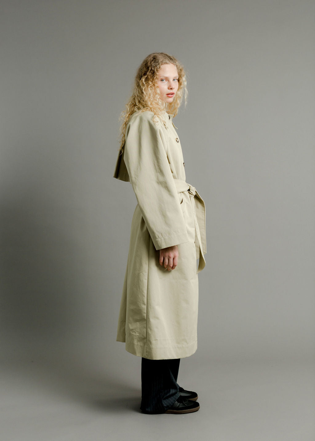 A Bronze Age Cory Trench Coat, Exaggerated Pointed Collar with Welt Pockets | Made in Canada-Jackets and Vests-abronzeage.com