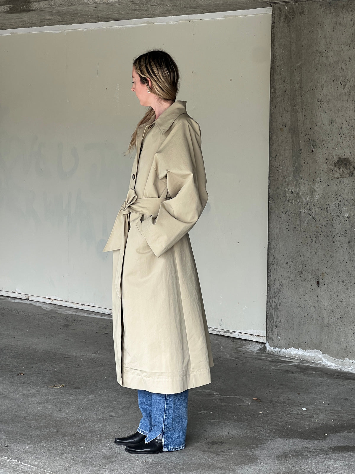 A Bronze Age Cory Trench Coat, Exaggerated Pointed Collar with Welt Pockets | Made in Canada-Jackets and Vests-abronzeage.com