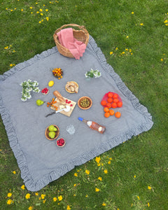 A Bronze Age Croquet Picnic Blanket Ruffle Trimmed | Handcrafted in Vancouver Canada-Blankets-B&W Gingham-abronzeage.com