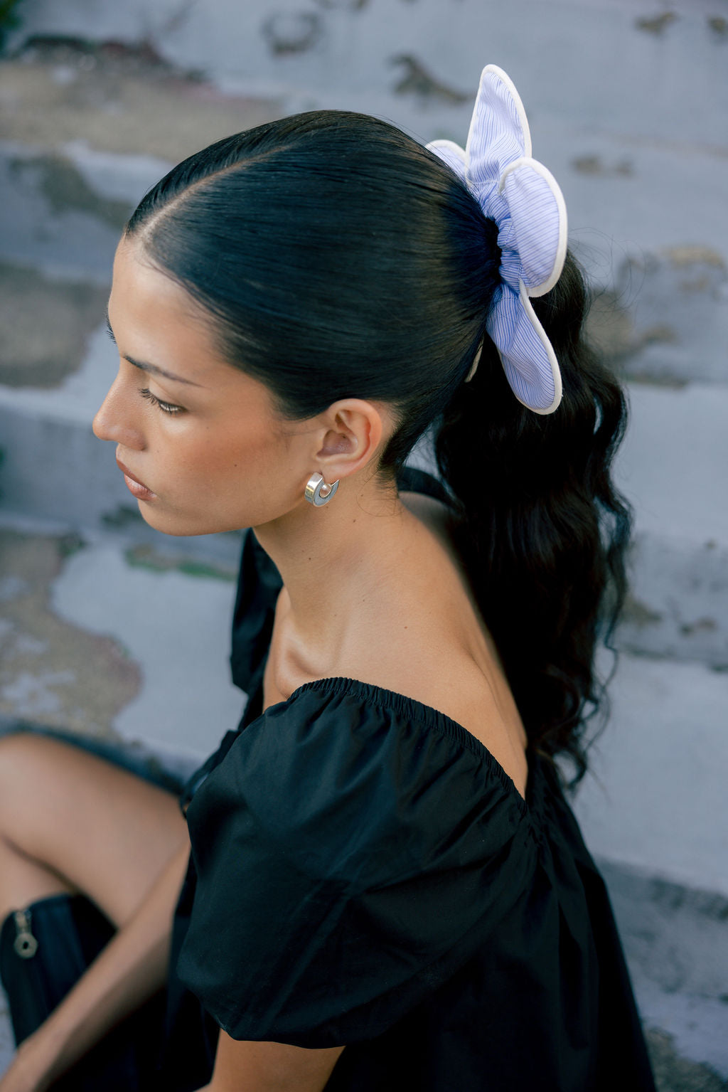 A Bronze Age Daisy Hair Scrunchie, Eyelet Trim Scrunchie | Made in Canada-Hair-Micro Stripe-abronzeage.com