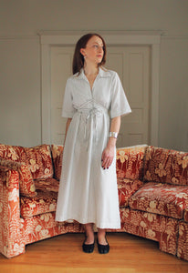 A Bronze Age Eden Dress, Collared, Corset-Style, Tie-Up Dress with Pockets-Dresses-Pencil Stripe-XS-abronzeage.com