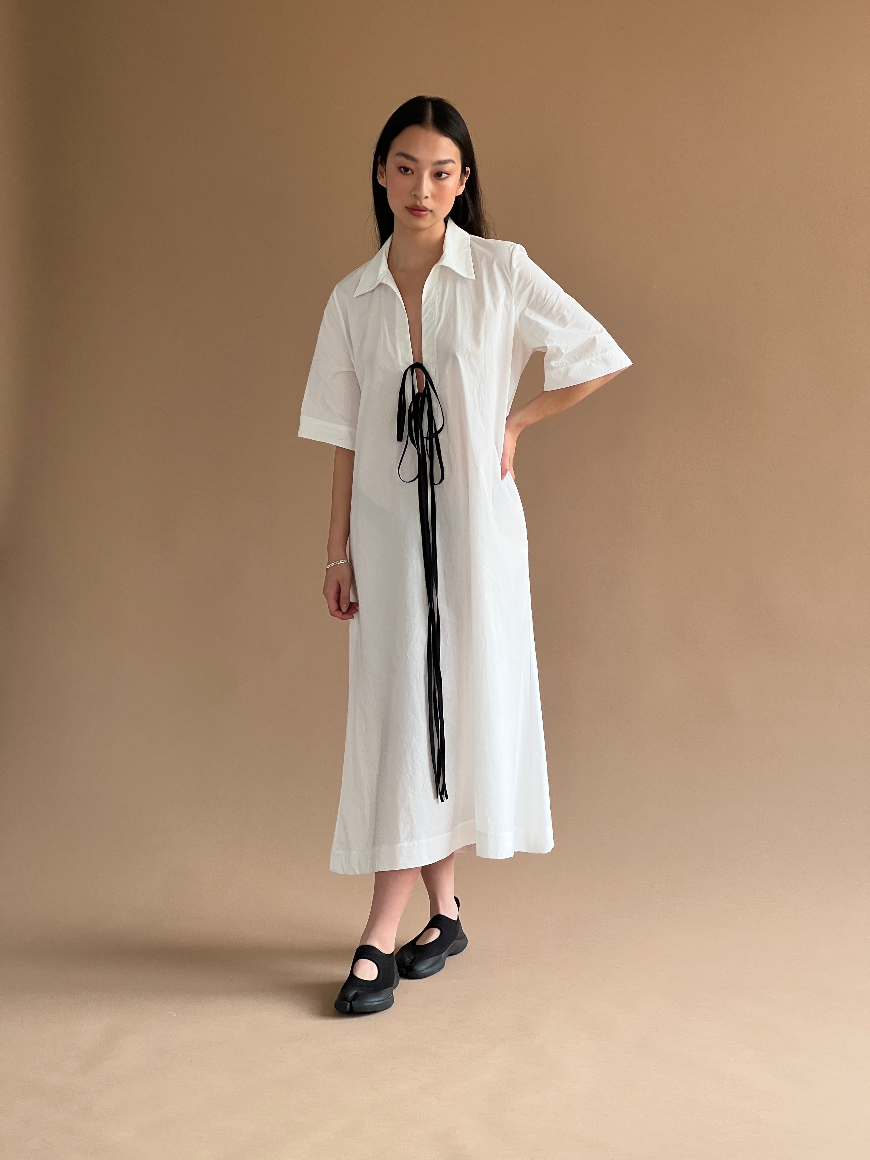 A Bronze Age Eden Dress, Collared & Corset-Style Tie-Up Dress with Pockets | Handcrafted in Vancouver Canada-Dresses-abronzeage.com