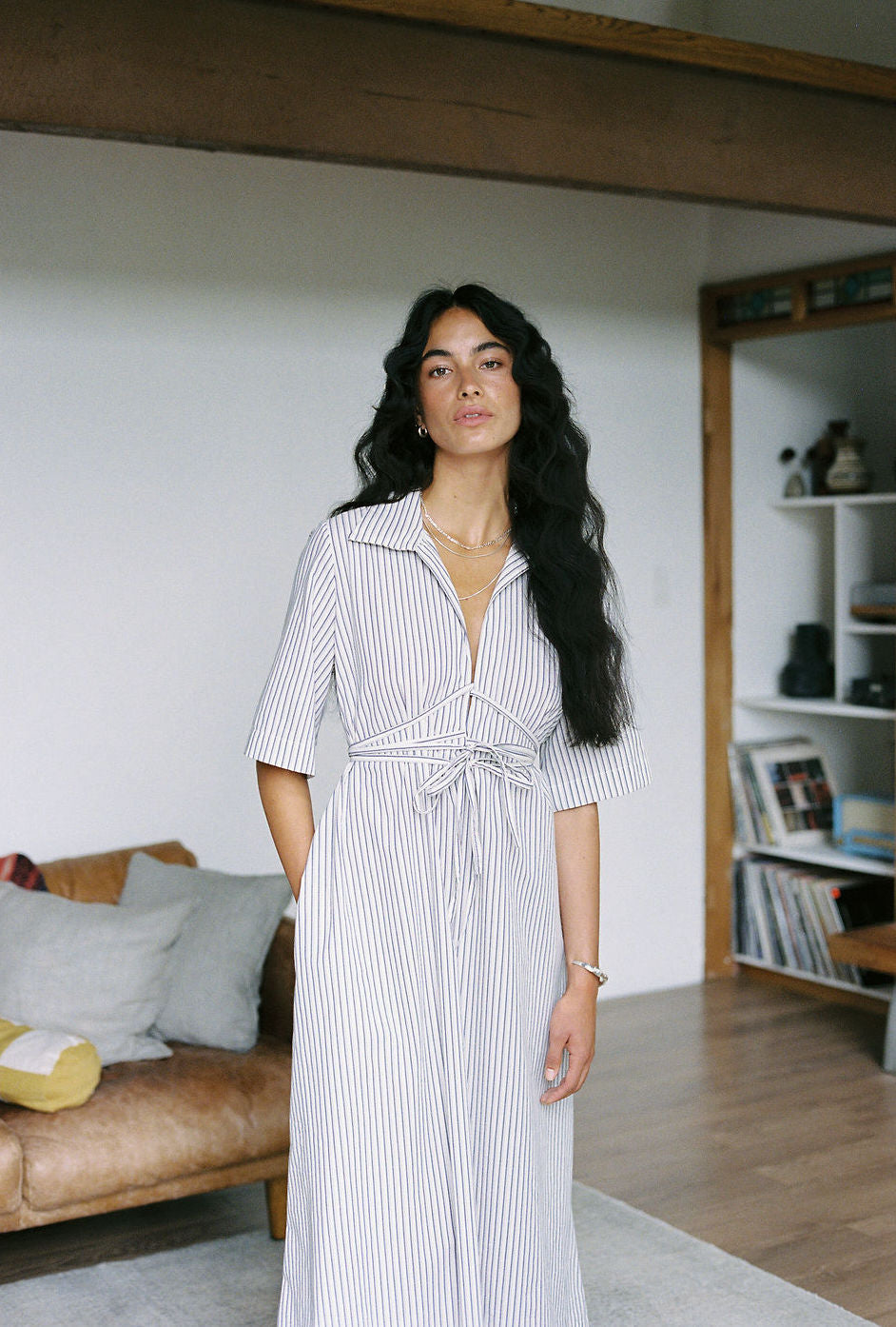 A Bronze Age Eden Dress, Collared & Corset-Style Tie-Up Dress with Pockets | Handcrafted in Vancouver Canada-Dresses-abronzeage.com