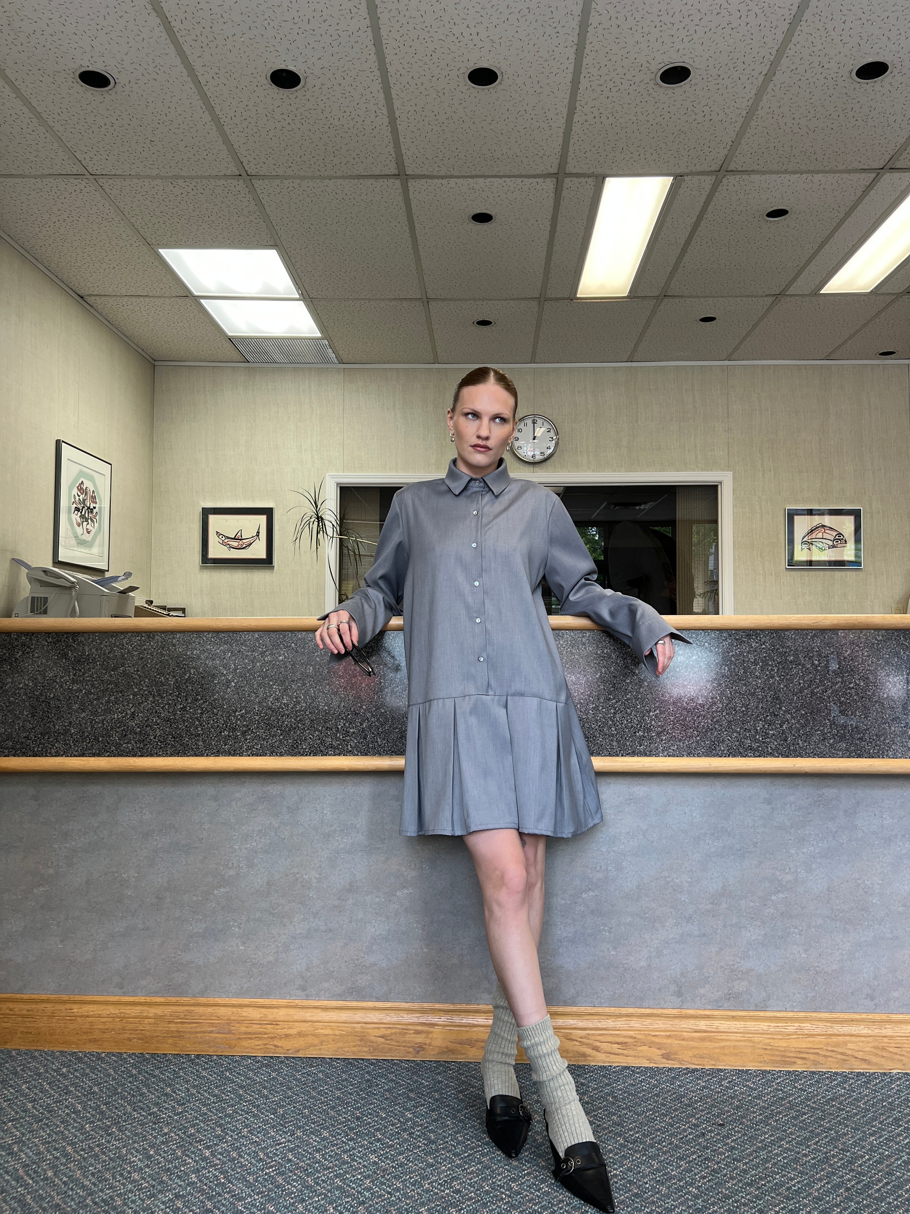 A Bronze Age Faye Dress, Button-Up Dropped Waist Dress | Made in Canada-Dresses-Cement Suiting-XXS-abronzeage.com