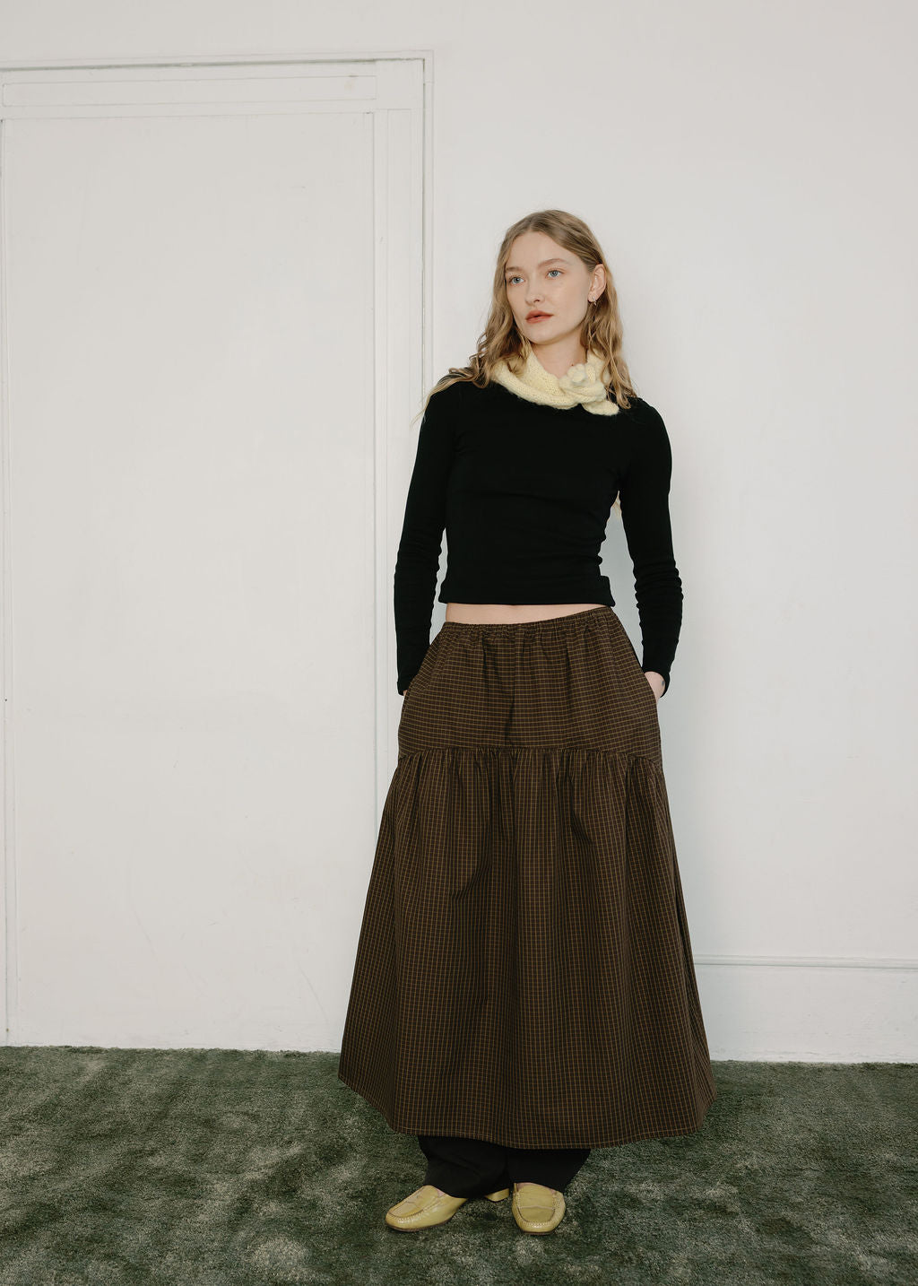 A Bronze Age Field Skirt, Midi Skirt Elastic Waist, Canada-Skirts-Toasted Gingham-XS-abronzeage.com