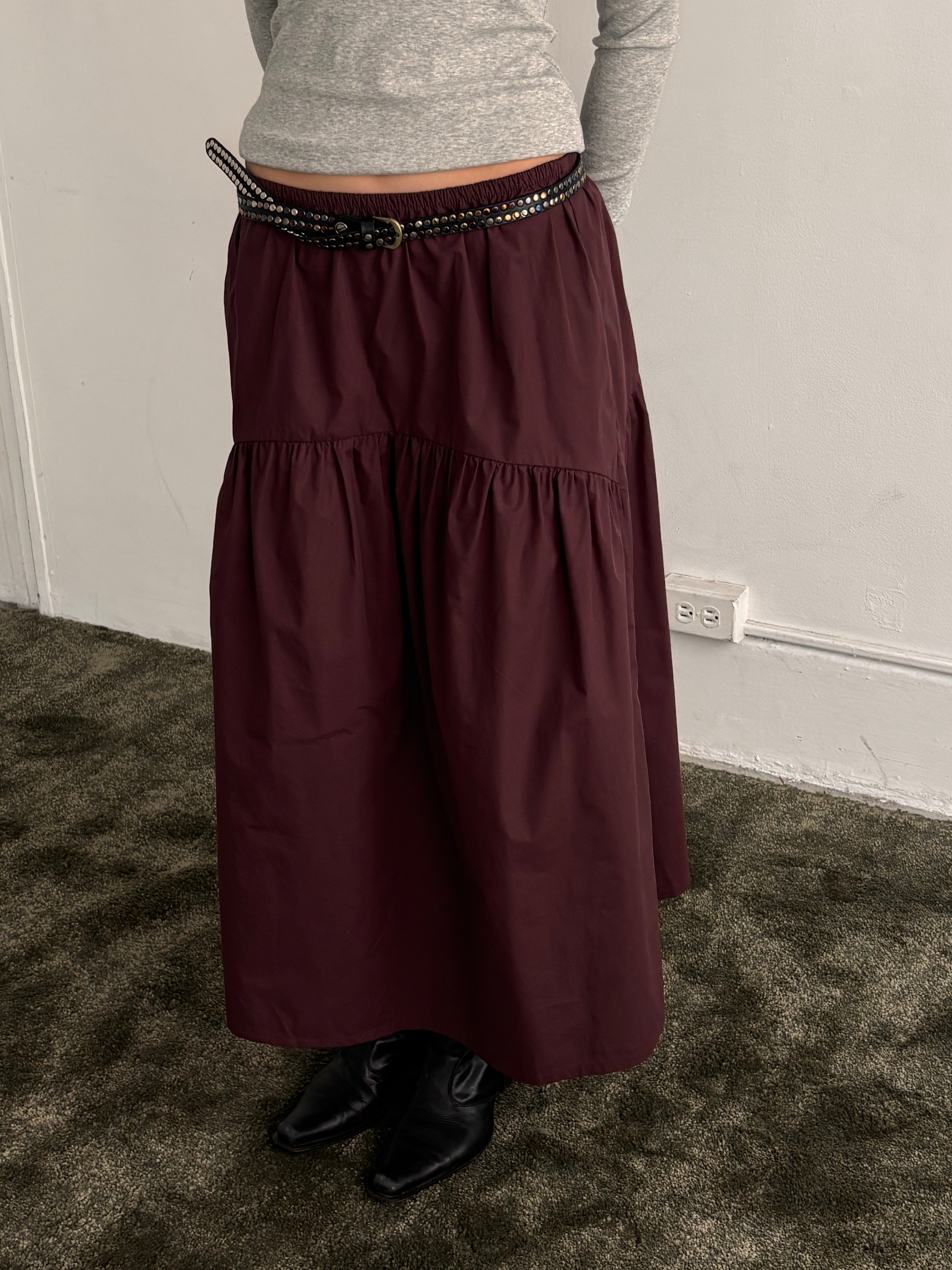 A Bronze Age Field Skirt, Midi Skirt Elastic Waist, Canada-Skirts-abronzeage.com