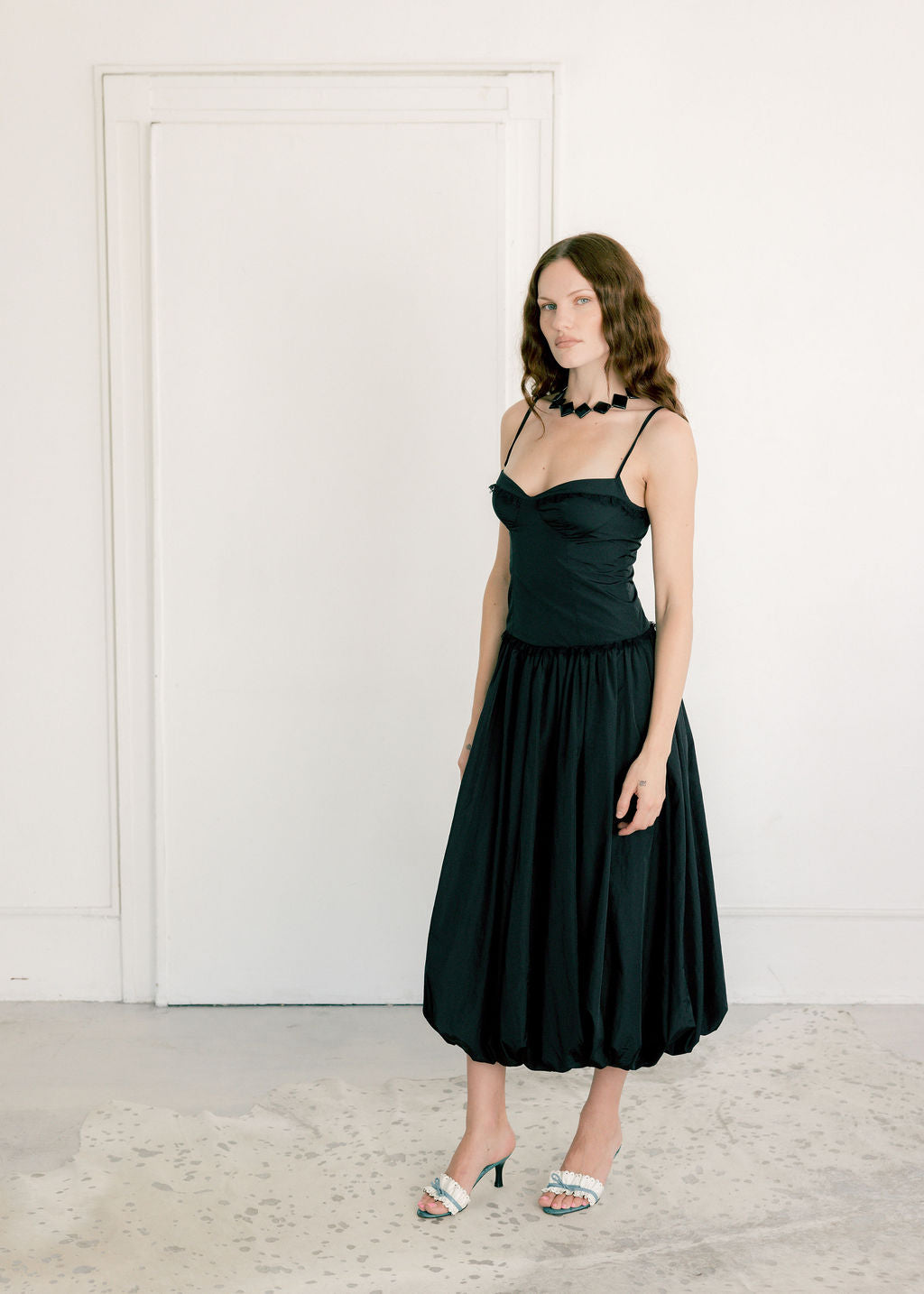 A Bronze Age Charm Dress, Puff Sleeve Midi Dress, Canada-Dresses-abronzeage.com