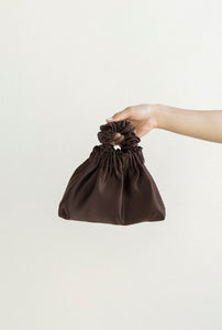 A Bronze Age Halo Mini Satin Bag, Scrunchie Evening Purse, Canada-Handbags-Chocolate-abronzeage.com