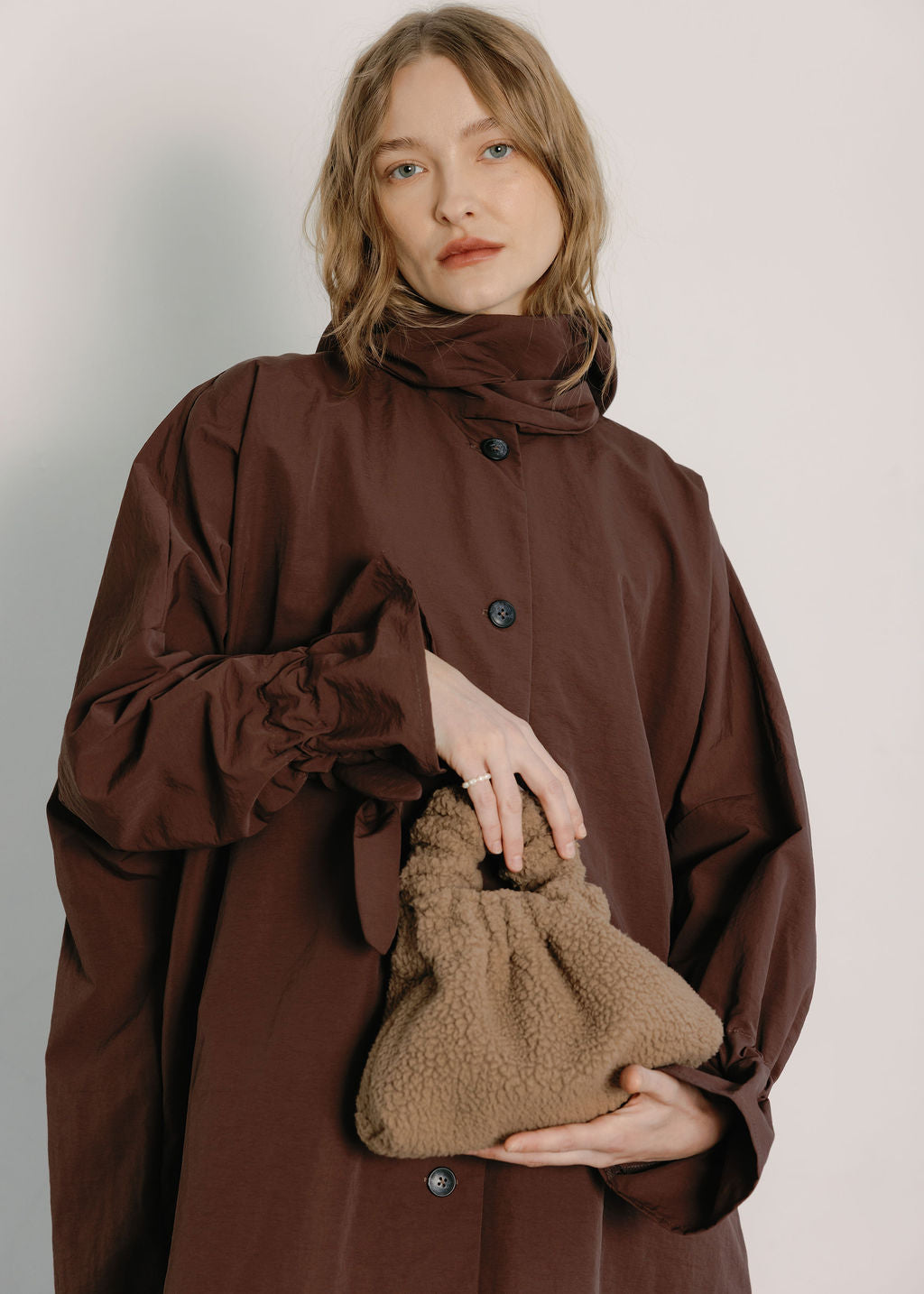 A Bronze Age Halo Mini Satin Bag, Scrunchie Evening Purse, Canada-Handbags-Taupe Fleece-abronzeage.com