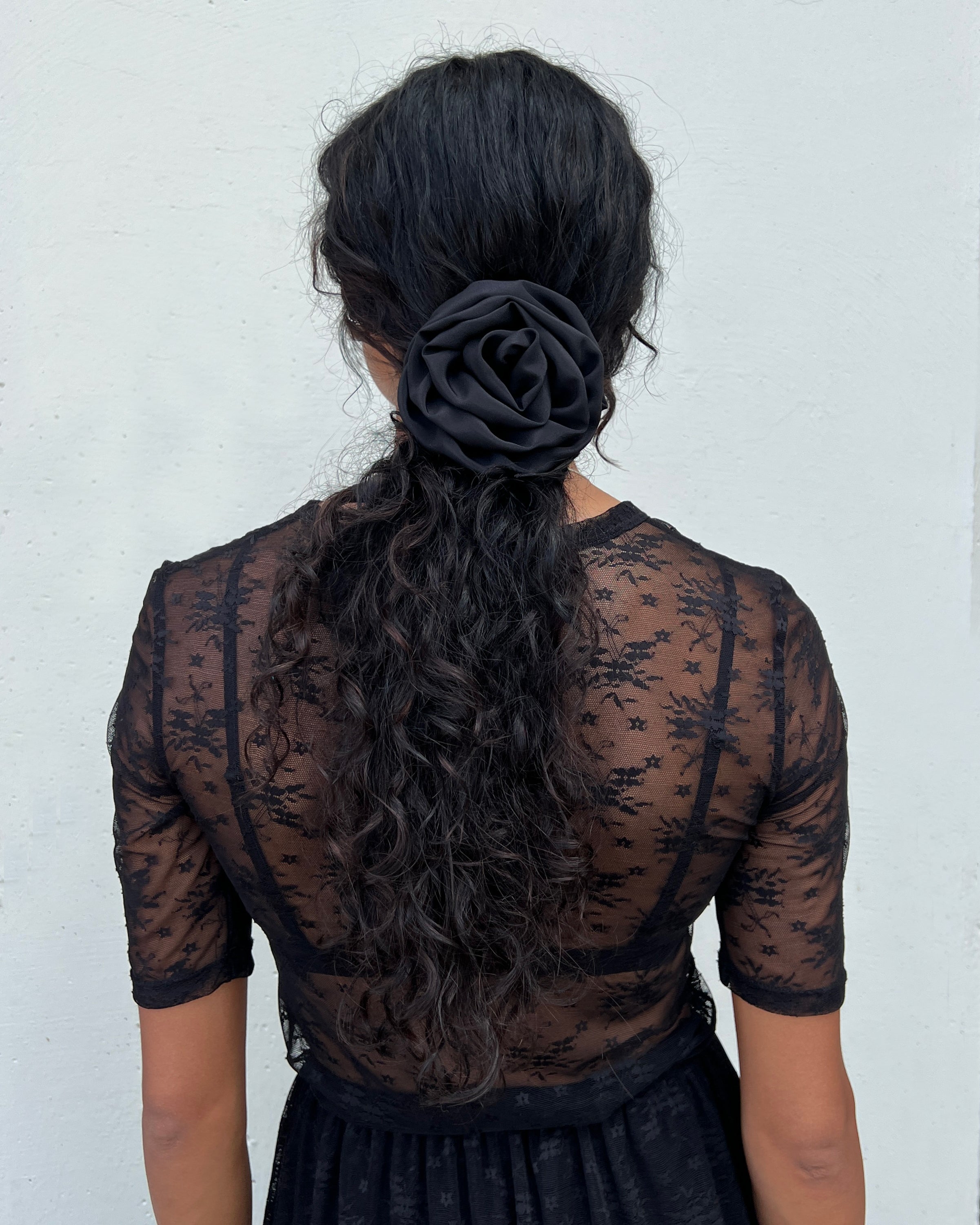 A Bronze Age Libra Rosette Scrunchie, Silk Hair Accessory | Made in Canada-Hair-Black-abronzeage.com