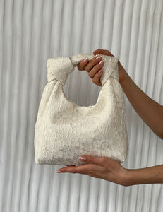 A Bronze Age Bridal Baby Bocci Purse, White Wedding Evening Bag, Canada-Handbags-Daisy Crepe-abronzeage.com