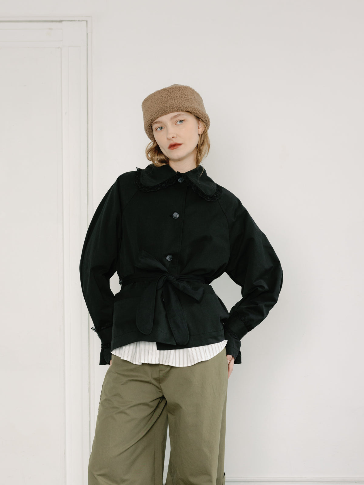 Stockholm Water-Resistant Cropped Trench with Lace Trim - Made in Canada-Jackets and Vests-Panther Twill-XS-abronzeage.com