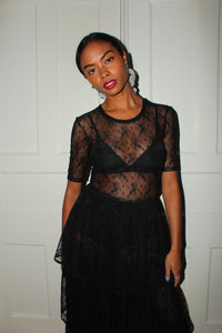 A Bronze Age Melrose Sheer Lace Top, Mid Length Sleeves-Tops-abronzeage.com