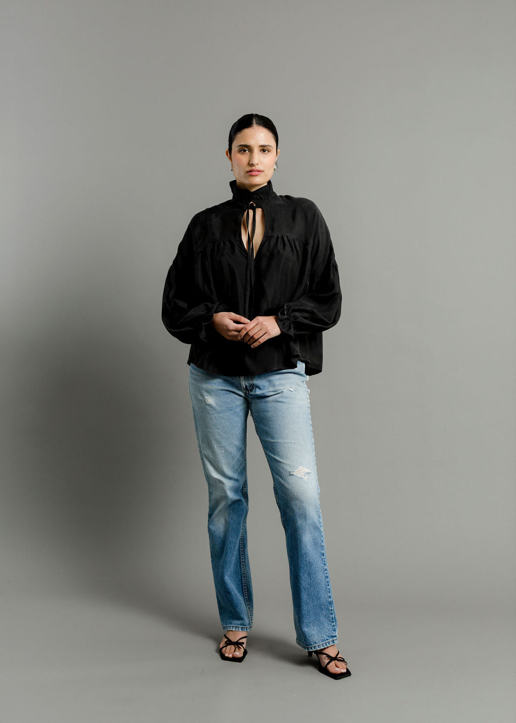 A Bronze Age Louie Top, Ruffled Neck Peasant Blouse, Canada-Tops-abronzeage.com