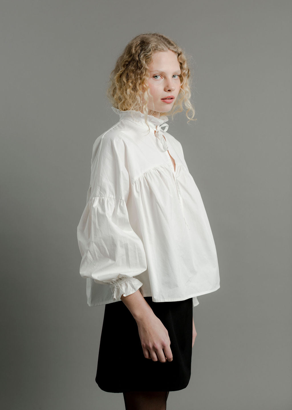 A Bronze Age Louie Top, Ruffled Neck Peasant Blouse, Canada-Tops-Shell-XS-abronzeage.com