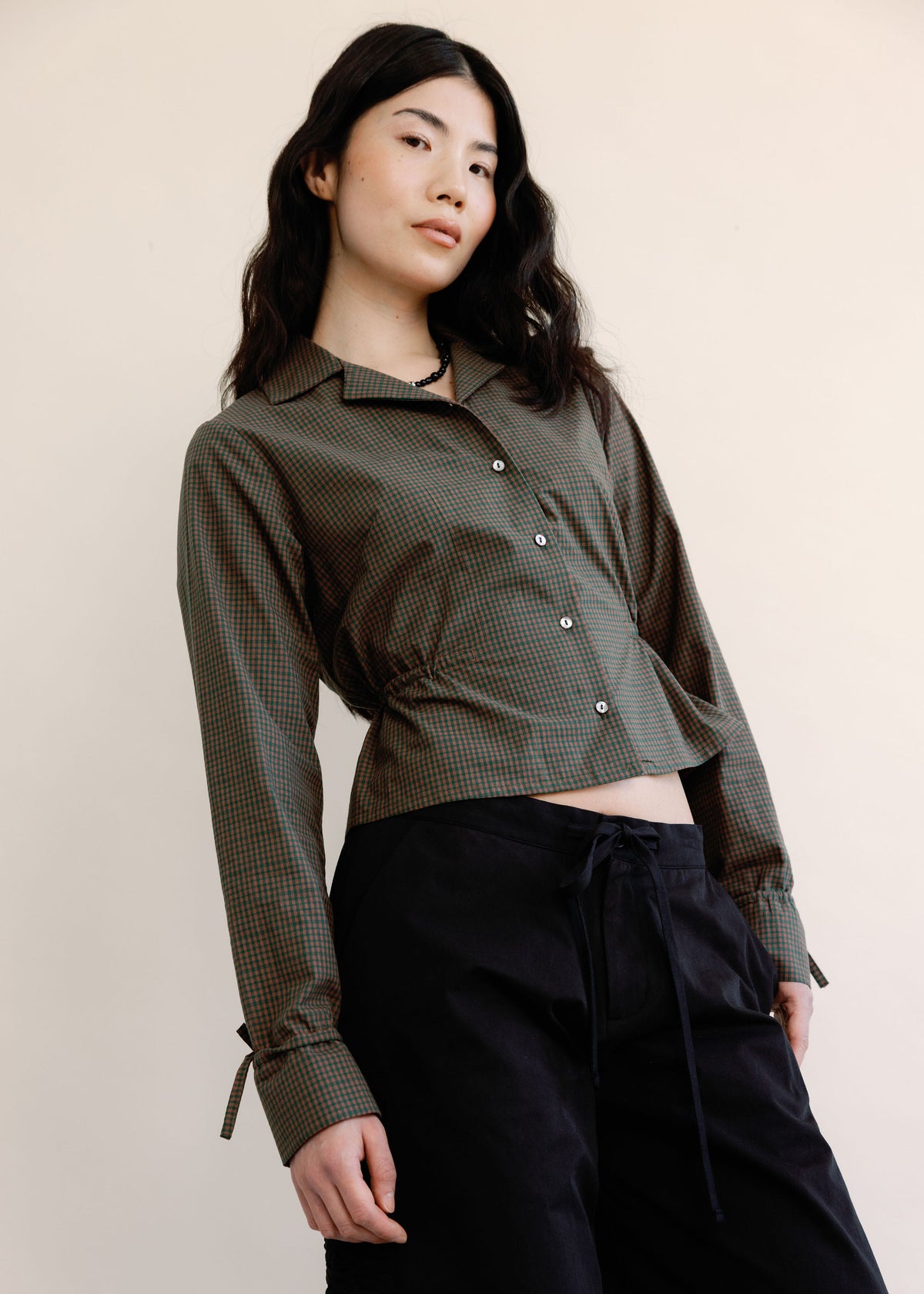 Marilyn Top | Cropped Button Down Shirt, Made in Canada | A Bronze Age-Tops-Beryl Gingham-XS-abronzeage.com