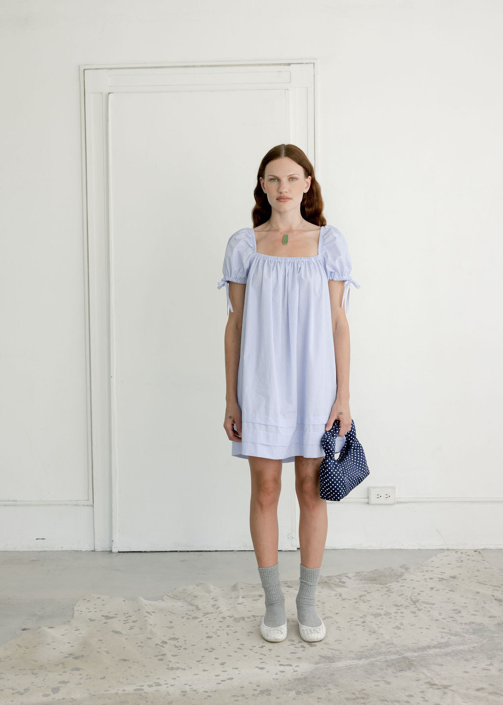 Mazzy Square Neck Cotton Babydoll Dress | Made in Canada-Dresses-Micro Stripe-XS-abronzeage.com