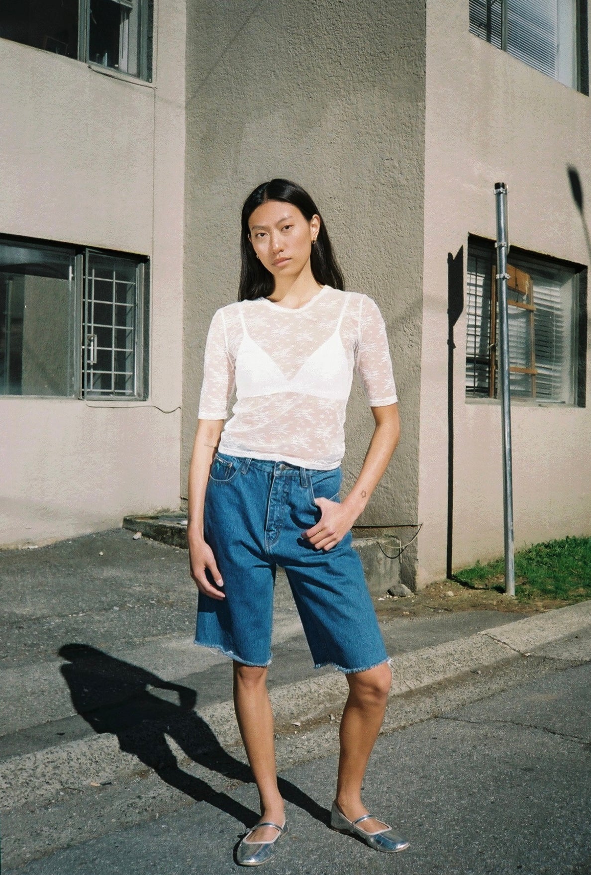 A Bronze Age Melrose Sheer Lace Top, Mid Length Sleeves | Made in Canada-Tops-Dove-XS-abronzeage.com