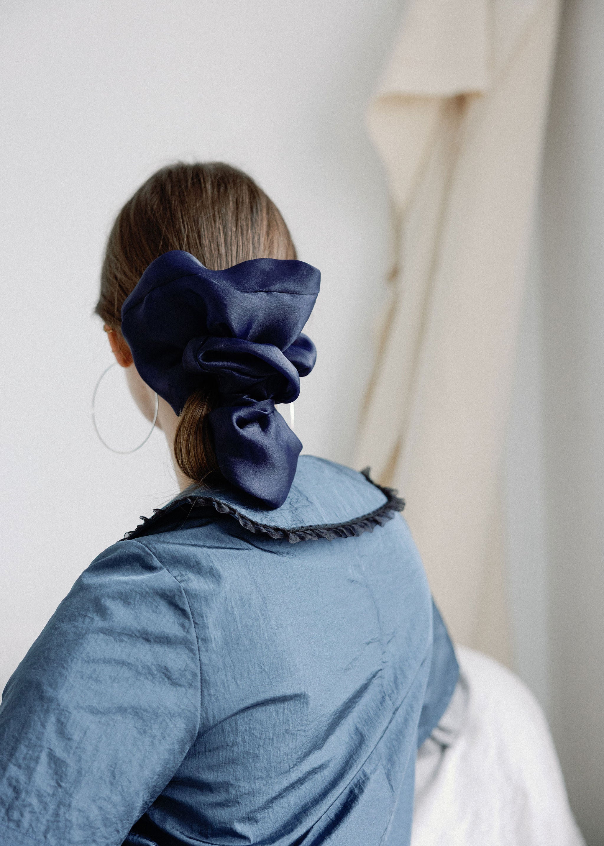 A Bronze Age Oversized Organza Hair Scrunchie, Canada-Hair-Navy Luster Organza-LRG-abronzeage.com