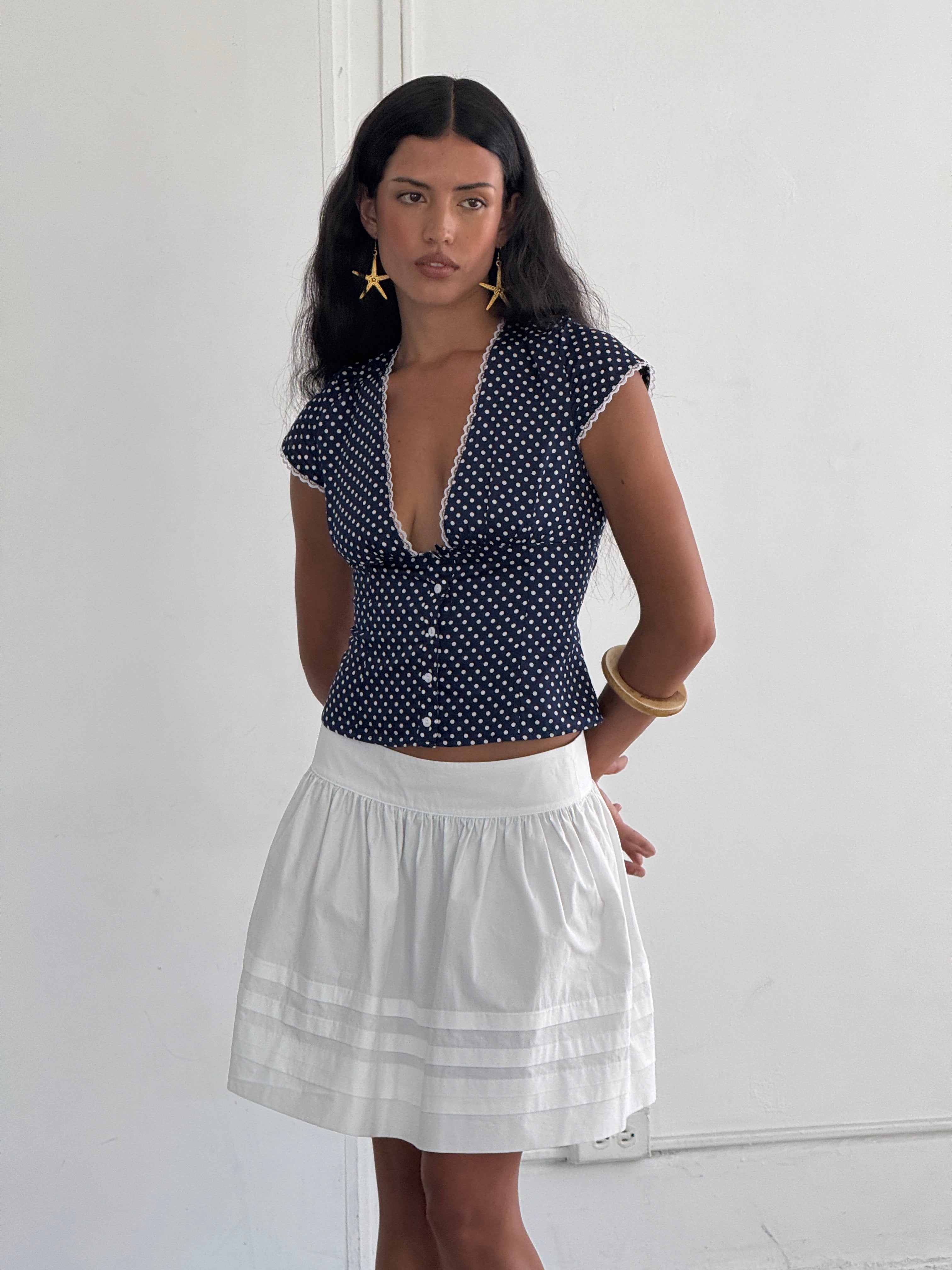 Gia Fitted Cap Sleeve Blouse with Tim Details | Made in Canada-Tops-abronzeage.com