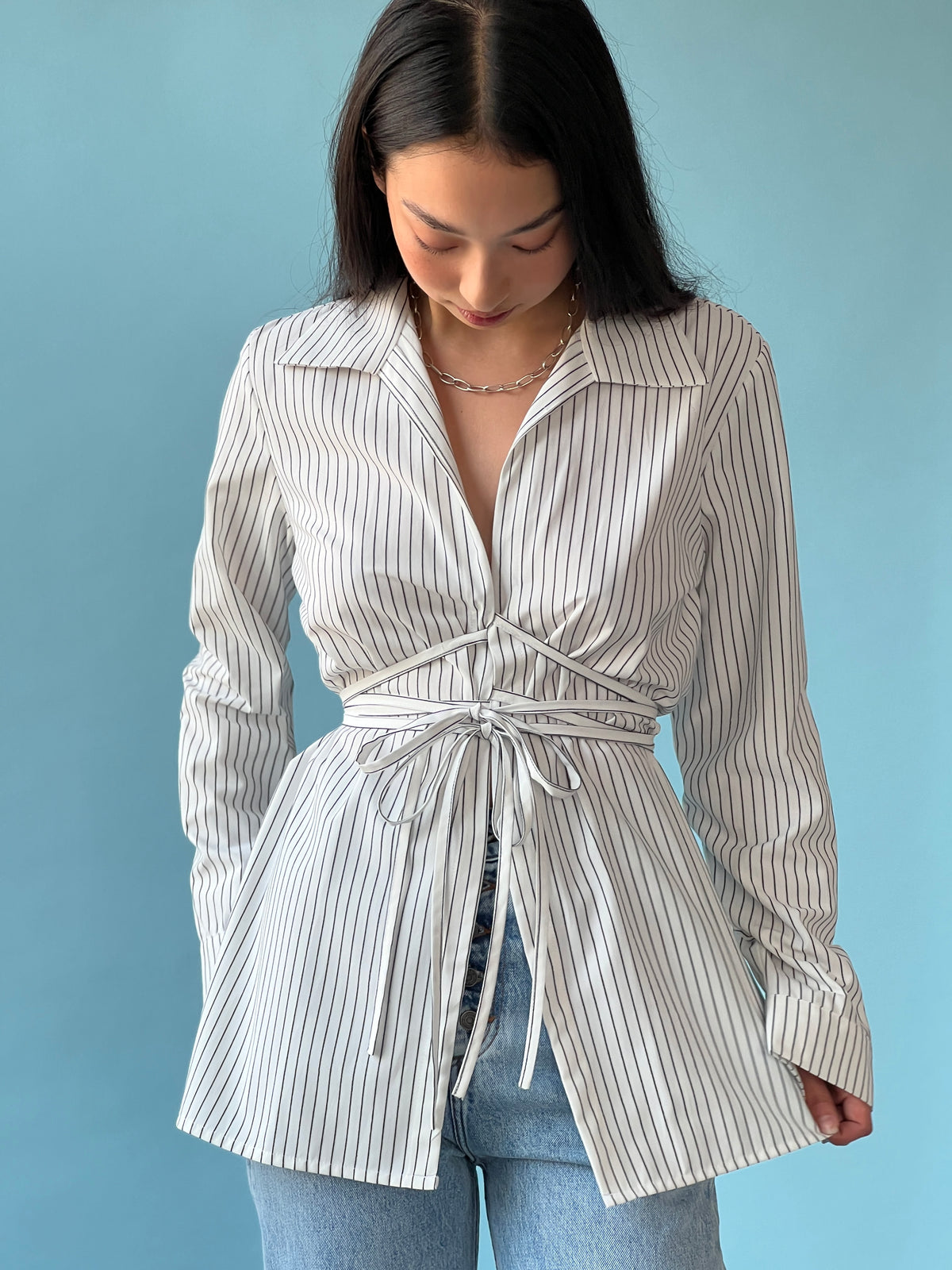 A Bronze Age Revel Wrap Top, Cotton Tie Shirt Blouse, Canada-Tops-abronzeage.com