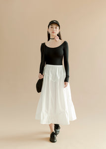 A Bronze Rhonda Skirt, Multi-tiered Skirt with Elastic Waist-Skirts-White Poplin-XS-abronzeage.com