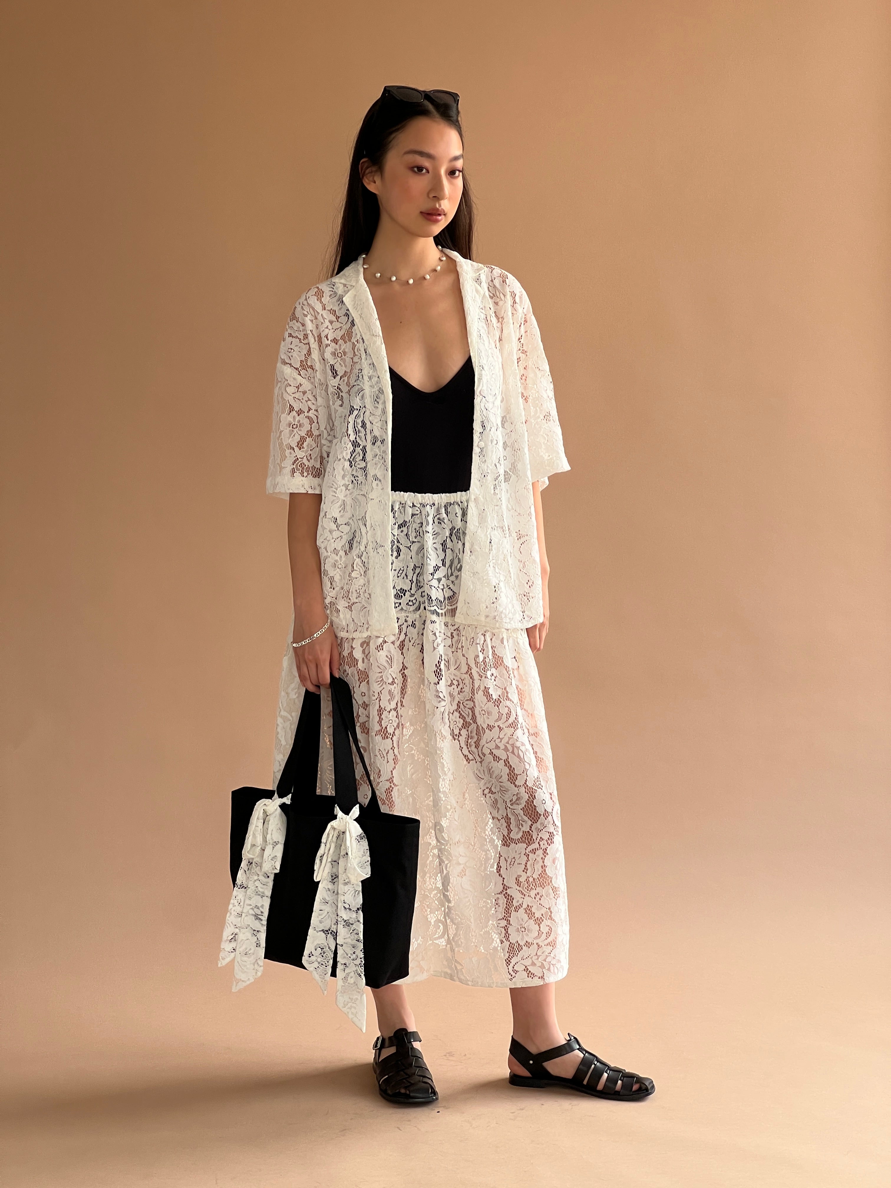 A Bronze Age Field Skirt in Lace, Midi Length Elastic Waist | Made in Canada-Skirts-abronzeage.com