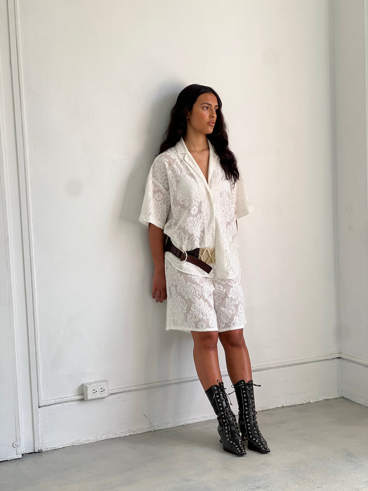 A Bronze Age Lace Romeo Button Down Shirt, Short Sleeve Top, Canada-Tops-abronzeage.com