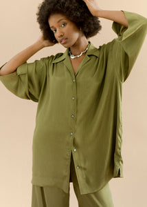 A Bronze Age Saachi Shirt, Drapey Drop Shoulder Button Up, Canada-Tops-abronzeage.com
