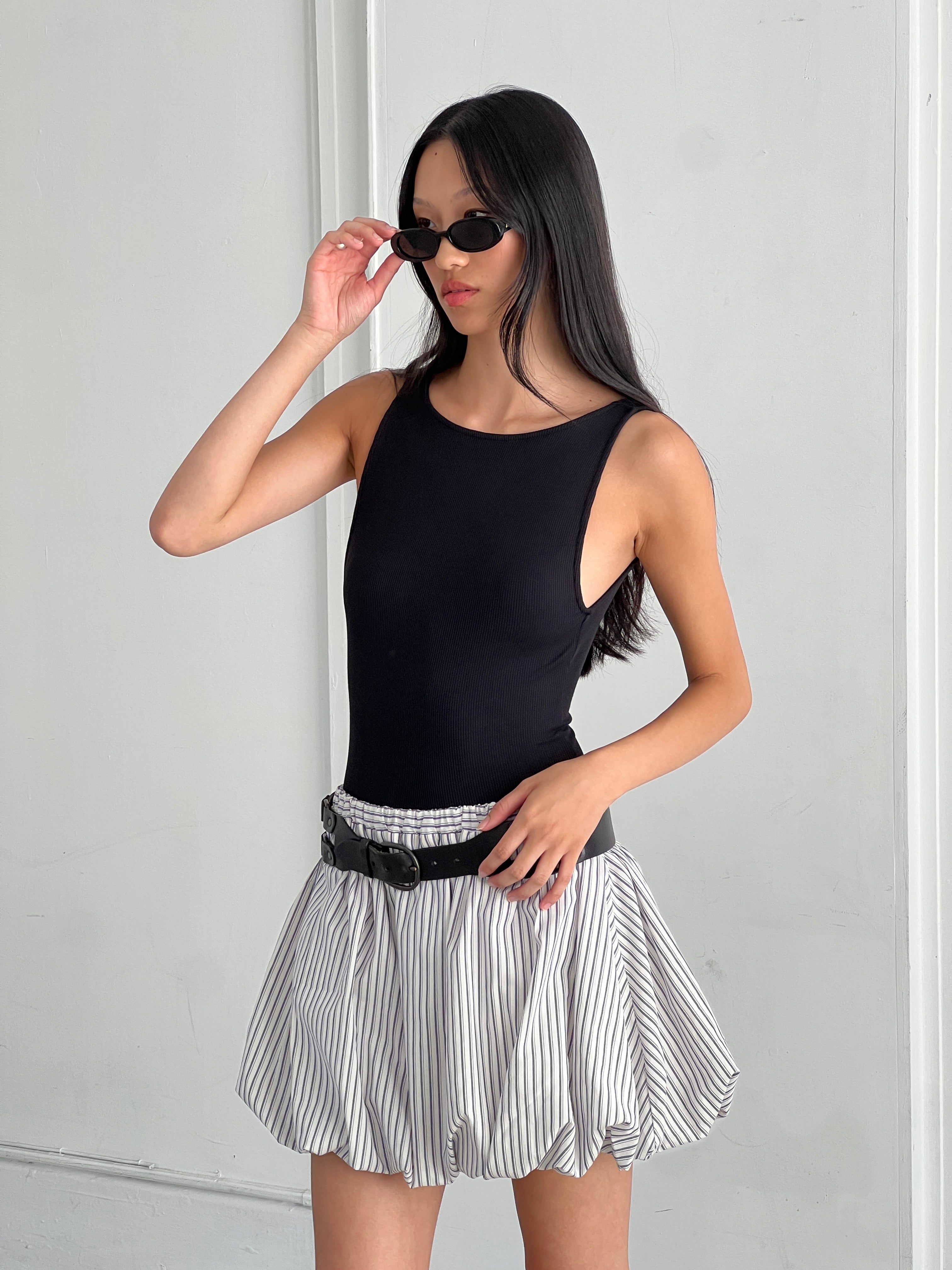 A Bronze Age Spade Skirt, Elasticated Balloon Mini Skirt with Gathers | Made in Canada-Skirts-Montauk Stripe-XS-abronzeage.com