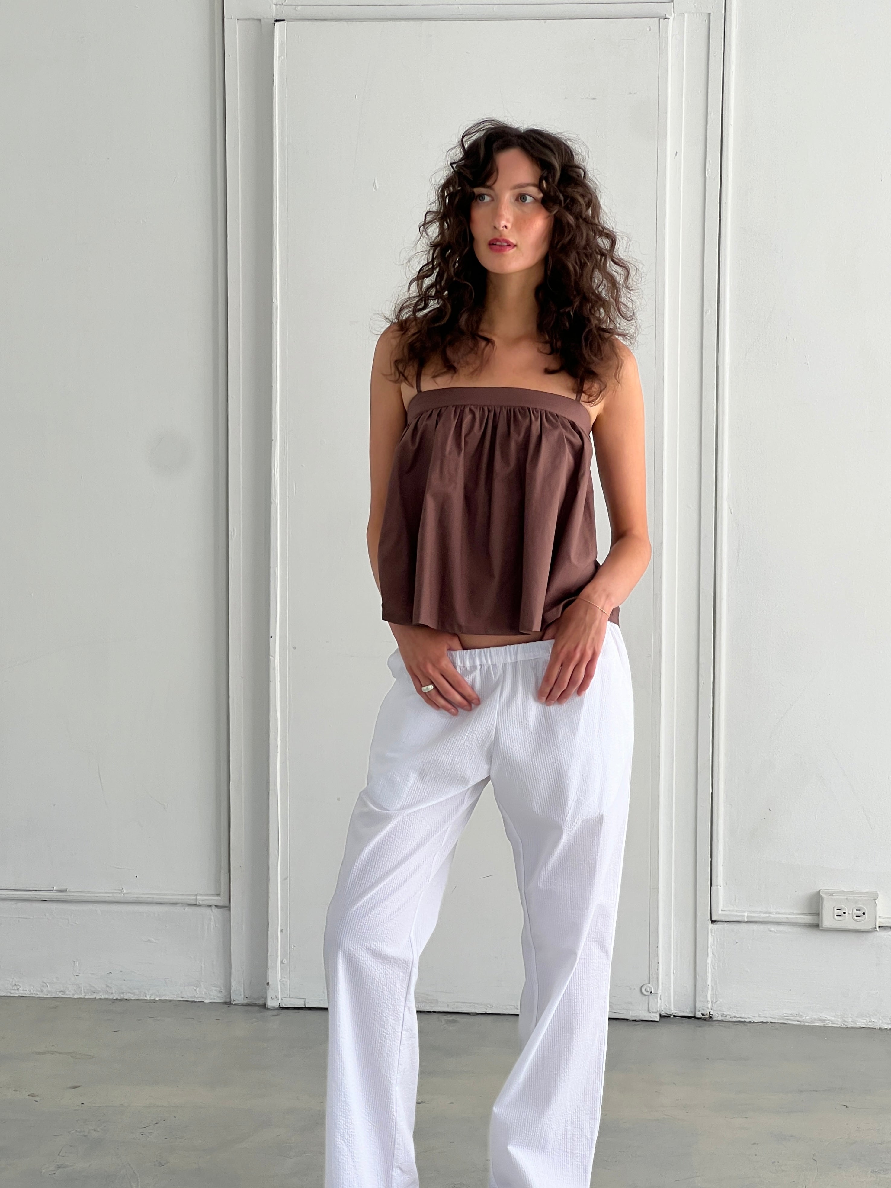 A Bronze Age Street Pant, Mid-Low Rise Drawcord Straight Leg Cotton Pants | Handcrafted in Vancouver Canada-Pants-abronzeage.com