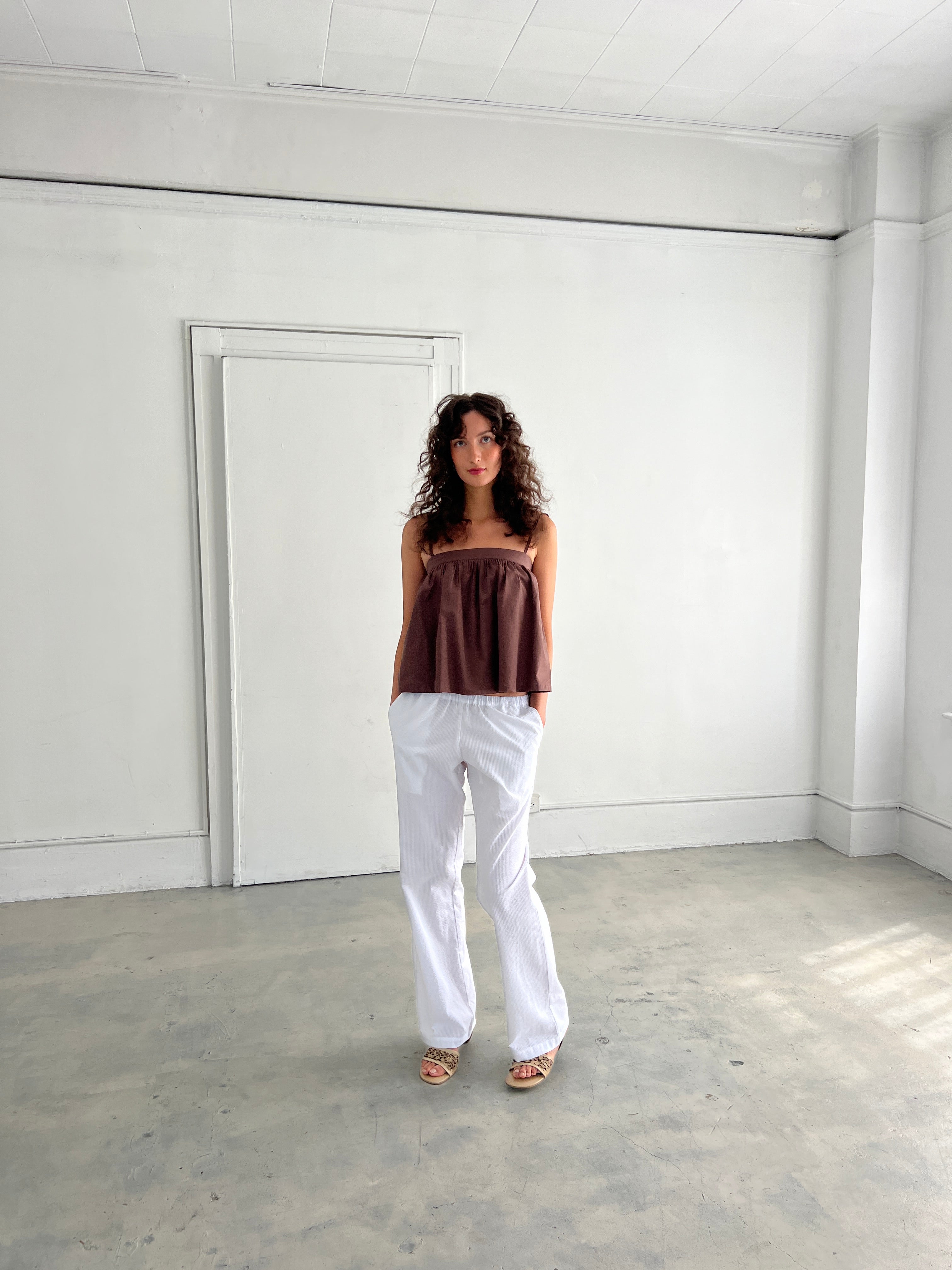 A Bronze Age Street Pant, Mid-Low Rise Drawcord Straight Leg Cotton Pants | Handcrafted in Vancouver Canada-Pants-abronzeage.com