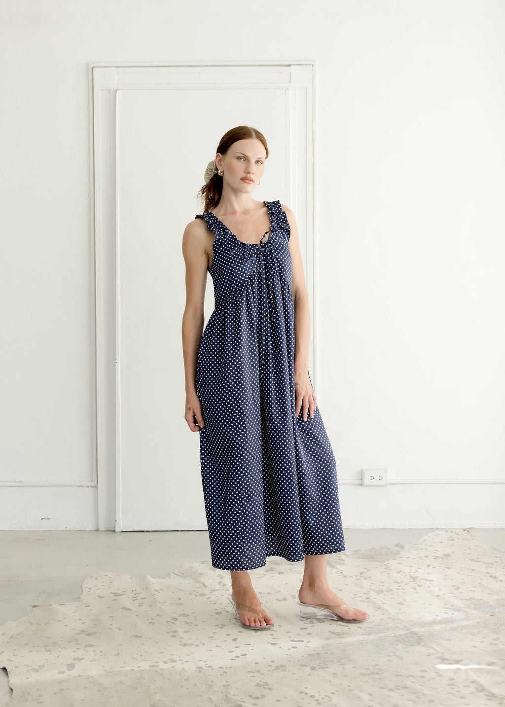 A Bronze Age Valley Dress, Maxi Dress | Made in Canada -Dresses-Navy Polkadot-XS-abronzeage.com
