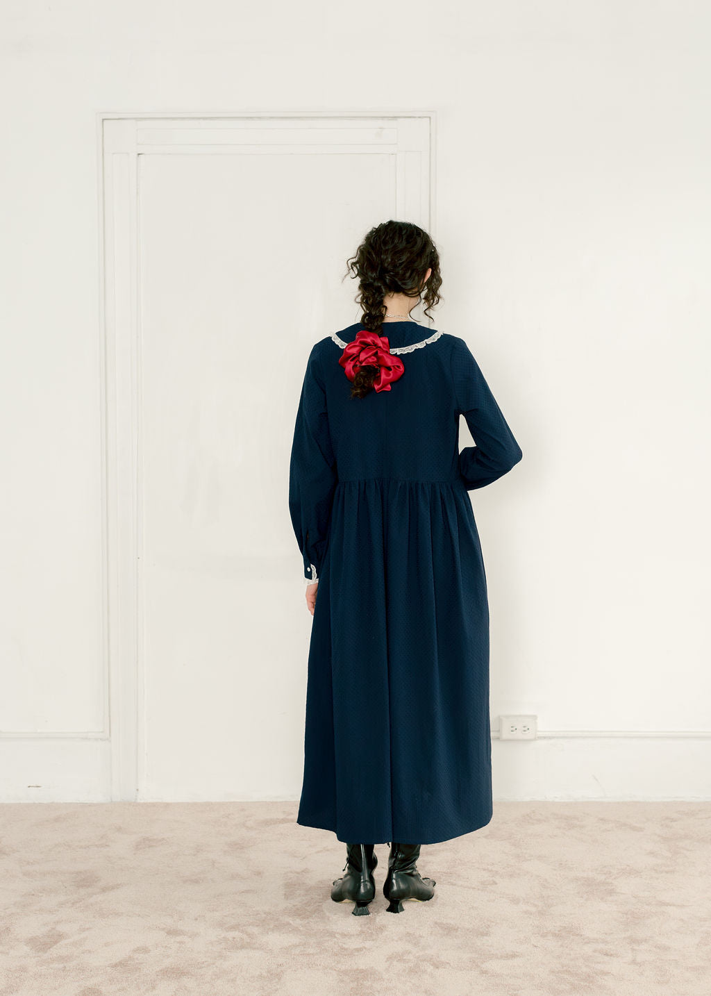 Woolf Long Sleeve Dress with Lace Trim and Sailor Collar | Made in Canada-Dresses-abronzeage.com