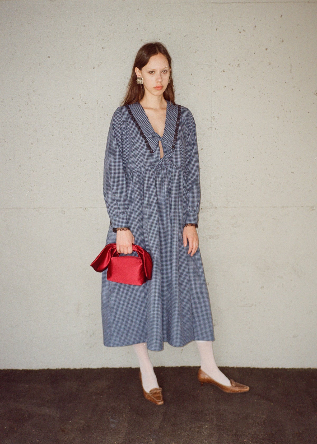Woolf Long Sleeve Dress with Lace Trim and Sailor Collar | Made in Canada-Dresses-abronzeage.com