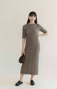 A Bronze Age Oracle Wavy Dress, Bodycon Fitted Dress, Canada-Dresses-Taupe-XS-abronzeage.com