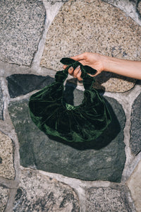 A Bronze Age Velvet Kiku Croissant Bag, Handbag Tie Handle, Canada-Handbags-Nori Velvet-abronzeage.com