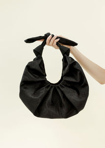 A Bronze Age Kimi Satin Croissant Bag, Large Evening Bag, Canada-Handbags-Black Moire-abronzeage.com
