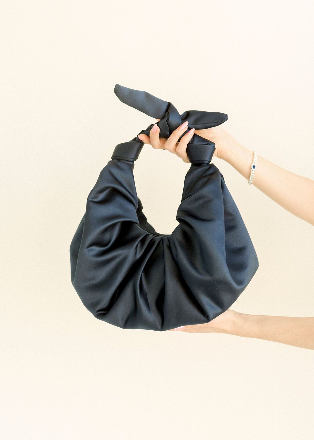 A Bronze Age Kimi Satin Croissant Bag, Large Evening Bag, Canada-Handbags-Dark Navy-abronzeage.com