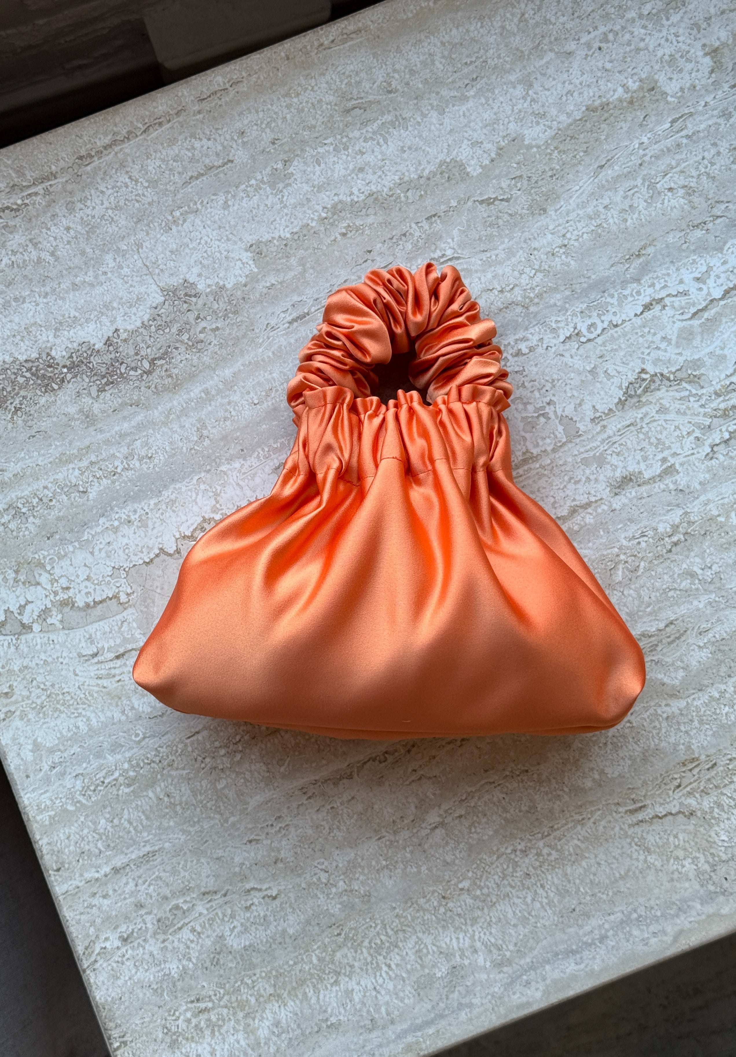 A Bronze Age Halo Mini Satin Bag, Scrunchie Evening Purse, Canada-Handbags-Tangerine-abronzeage.com