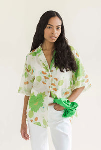 A Bronze Age Romeo Short Sleeve Button Down, Oversized Shirt, Canada-Tops-Marilyn Floral-XS-abronzeage.com
