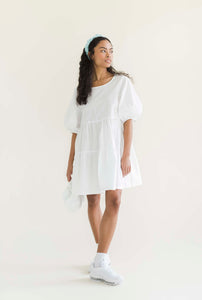 A Bronze Age Nati Dress, Lantern Sleeve Tiered Dress, Canada-Dresses-White Linen-XS-abronzeage.com