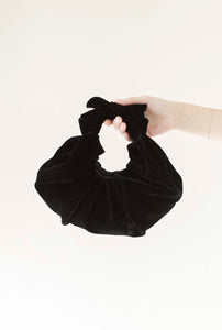A Bronze Age Velvet Kiku Croissant Bag, Handbag Tie Handle, Canada-Handbags-Graphite-abronzeage.com