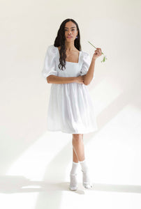 A Bronze Age Bridal Manon Mini Puff Dress, Short Wedding Dress, Canada-Dresses-White Linen-XS-abronzeage.com