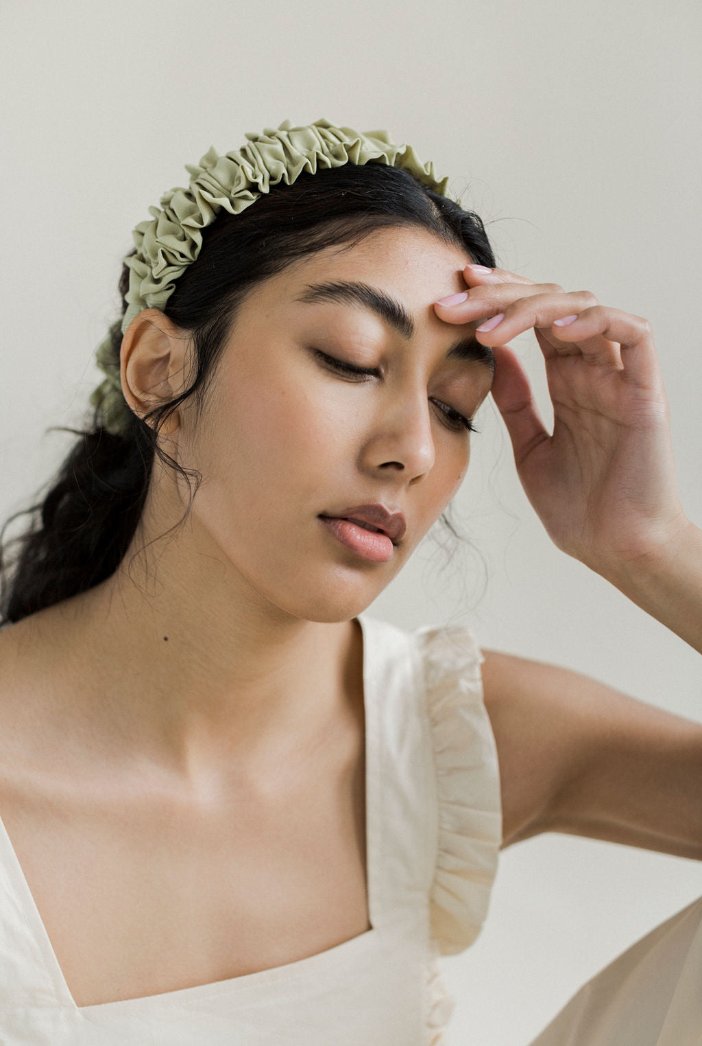 A Bronze Age Lafayette Silk Headband, A Bronzed Age, Ruched Hair Accessory, Canada-Hair-Pistachio-abronzeage.com