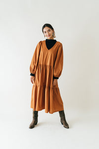 A Bronze Age Daphne Long Sleeve Dress, Relaxed Fit Midi Dress, Canada-Dresses-Cinnamon-LRG-abronzeage.com