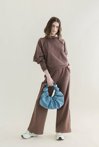 A Bronze Age XL Kimi Croissant Bag in Cotton, Tie Handle Shoulder Bag, Canada-Handbags-Strummer Denim-abronzeage.com
