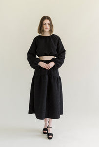 A Bronze Age Fancy Agnes Top, Balloon Sleeve Cropped, Canada-Tops-Black Crinkle Crepe-XS-abronzeage.com